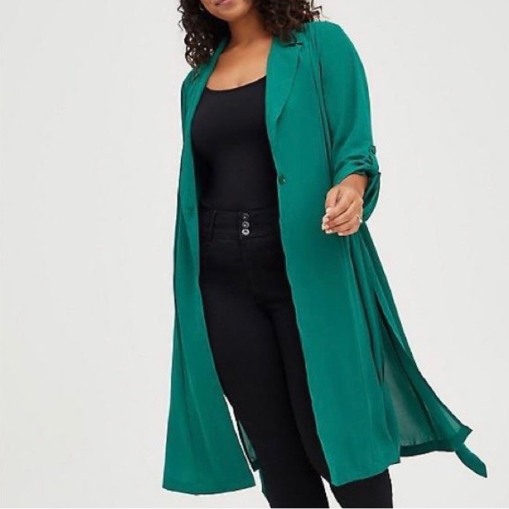 Torrid Teal/Green Long Belted Trench Coat - Picture 3 of 4